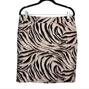 Ann Taylor LOFT Zebra Print Midi Pencil Skirt Sz 10 Cream Tan Black, Neutral